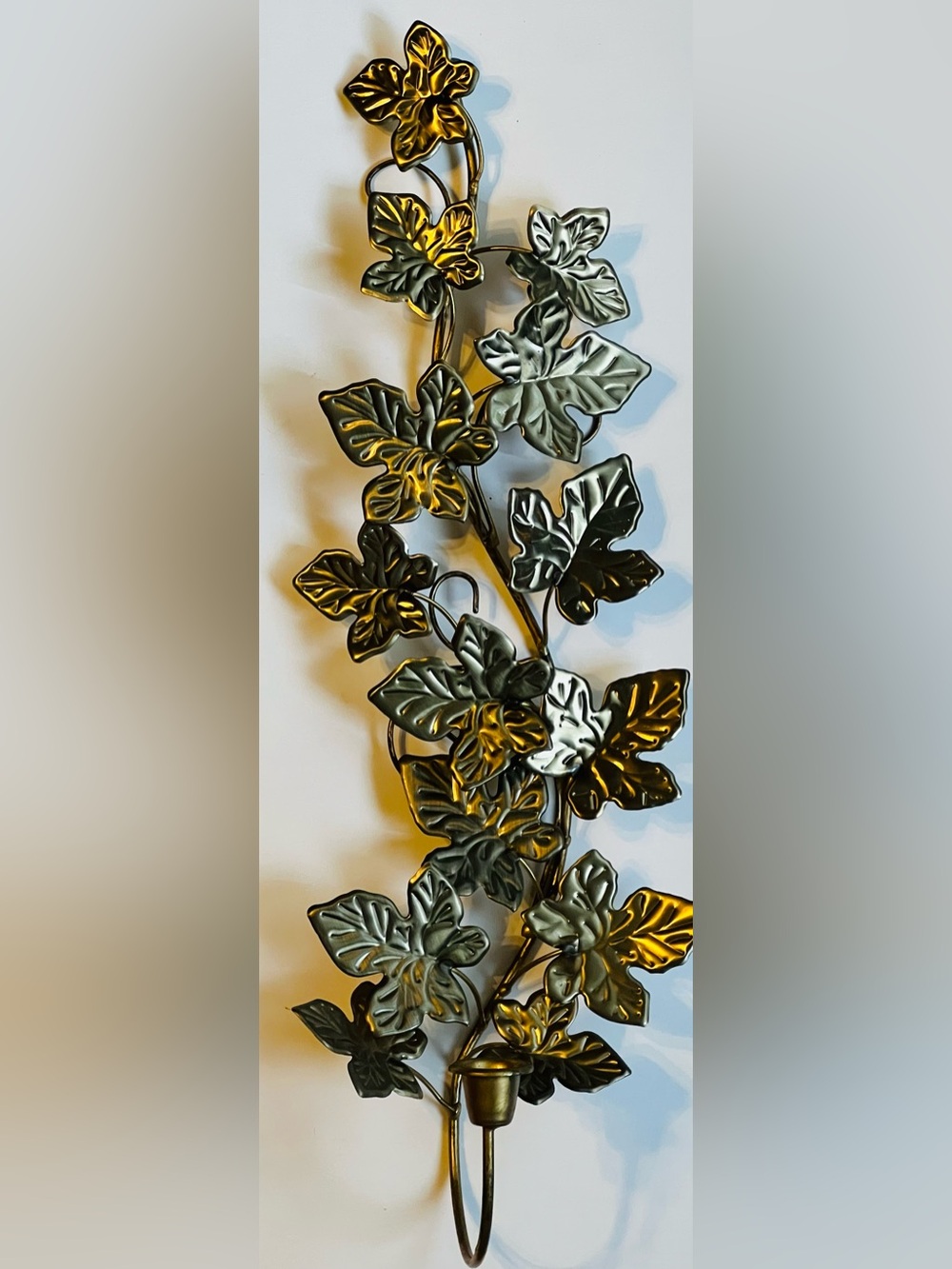 Metal Leaf Wall Candle Holder in Gold Tone